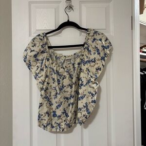 A New Day Cream and Blue Floral Blouse